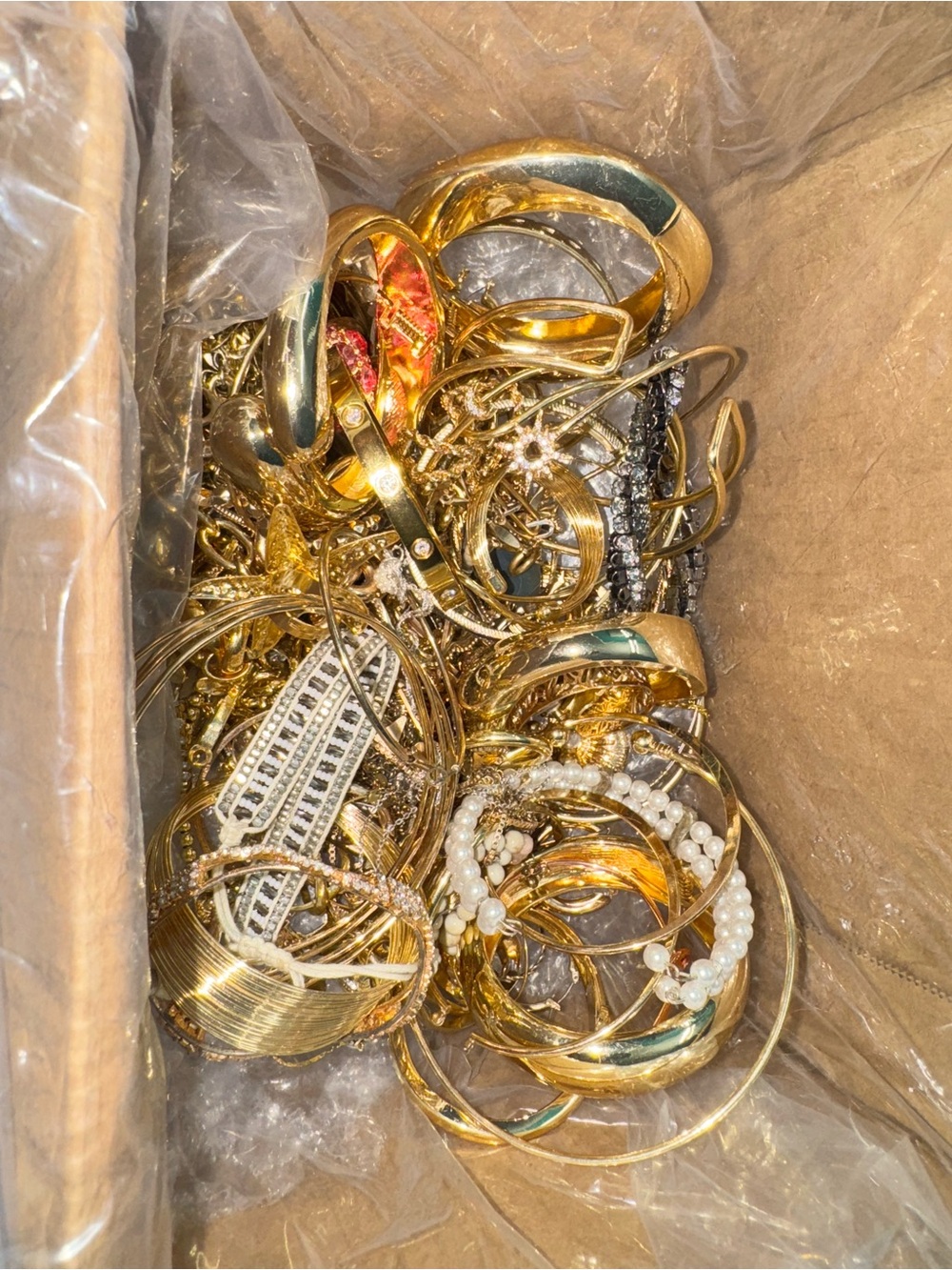 3.4 LBS Gold Tone Costume Jewelry Lot Bracelets Bangles Necklaces Resale Bulk